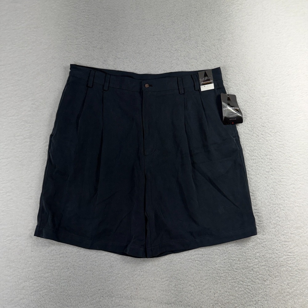 Consensus Sportswear Khaki Shorts Men's 38 (W36) Black Pleated Front Vintage NWT